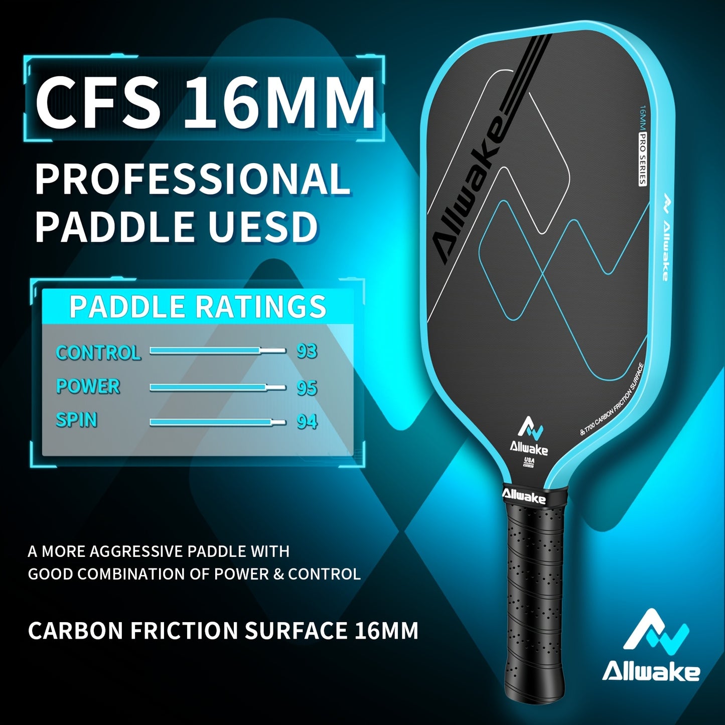 1 Carbon Fiber Pickleball Paddle - T700 Grade, Textured Surface for Maximum Spin, 16mm Honeycomb Polypropylene Core, Blue - Ideal for Enhanced Control and Power, Pickleball Equipment|Modern Pickleball Paddle|Honeycomb Core, P