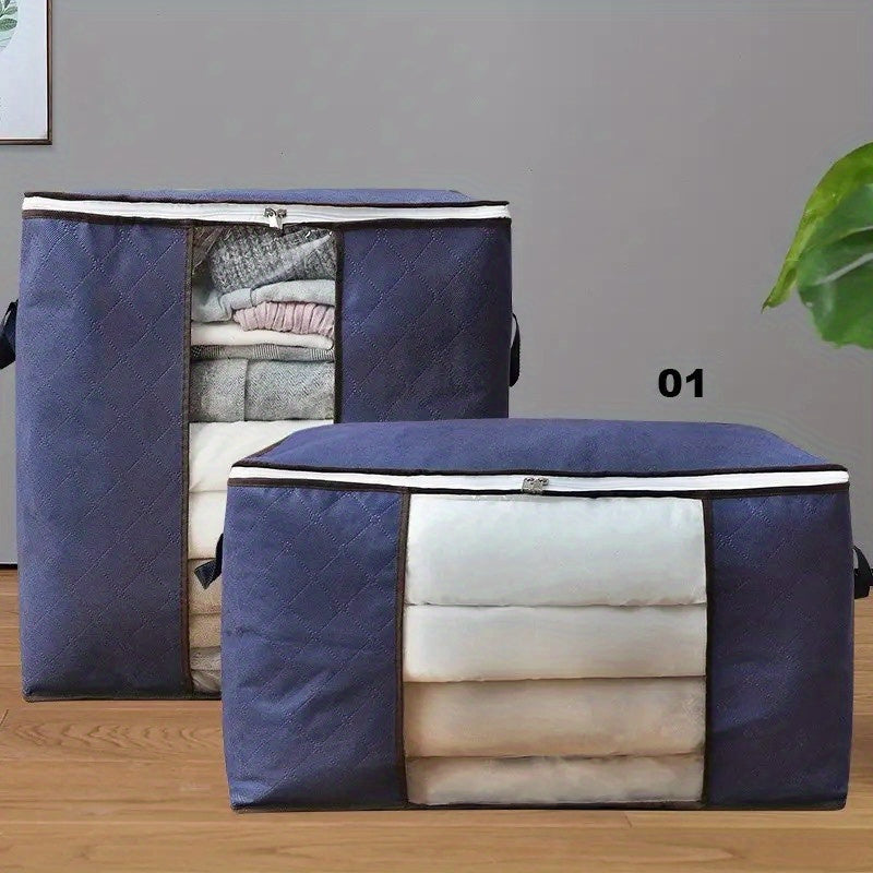 1pc Large Plastic Storage Bag Organizer with Reinforced Handle, Clear Window, Sturdy Zippers - Multipurpose Rectangle Closet Container for Bedding, Comforters, Clothing - Contemporary Style, Non-Waterproof, Ideal for Hallowee