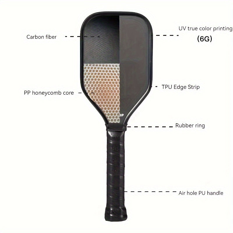 1 Pack Pickleball Paddle, Unisex-Adults Hot Pressed Carbon Fiber Racket with Sandblasting Finish, T500 Strength Pickleball Equipment for Training and Club Play