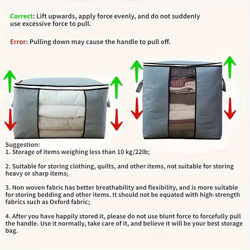 1pc Large Plastic Storage Bag Organizer with Reinforced Handle, Clear Window, Sturdy Zippers - Multipurpose Rectangle Closet Container for Bedding, Comforters, Clothing - Contemporary Style, Non-Waterproof, Ideal for Hallowee