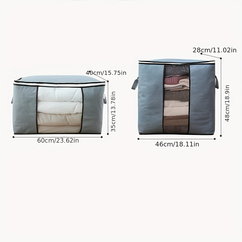 1pc Large Plastic Storage Bag Organizer with Reinforced Handle, Clear Window, Sturdy Zippers - Multipurpose Rectangle Closet Container for Bedding, Comforters, Clothing - Contemporary Style, Non-Waterproof, Ideal for Hallowee