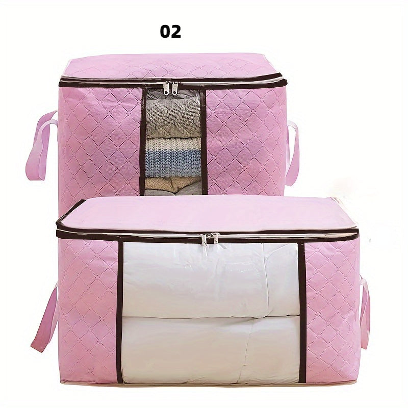 1pc Large Plastic Storage Bag Organizer with Reinforced Handle, Clear Window, Sturdy Zippers - Multipurpose Rectangle Closet Container for Bedding, Comforters, Clothing - Contemporary Style, Non-Waterproof, Ideal for Hallowee