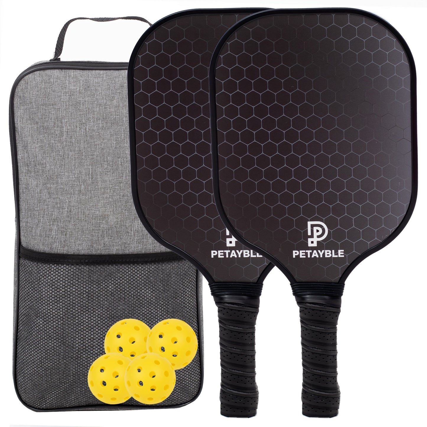 Premium Pickleball Paddle Set - Fiberglass Surface, Portable Kit with 2 Rackets, 4 Balls & Carry Bag for Indoor/Outdoor Play - Available in Purple, Red, Black