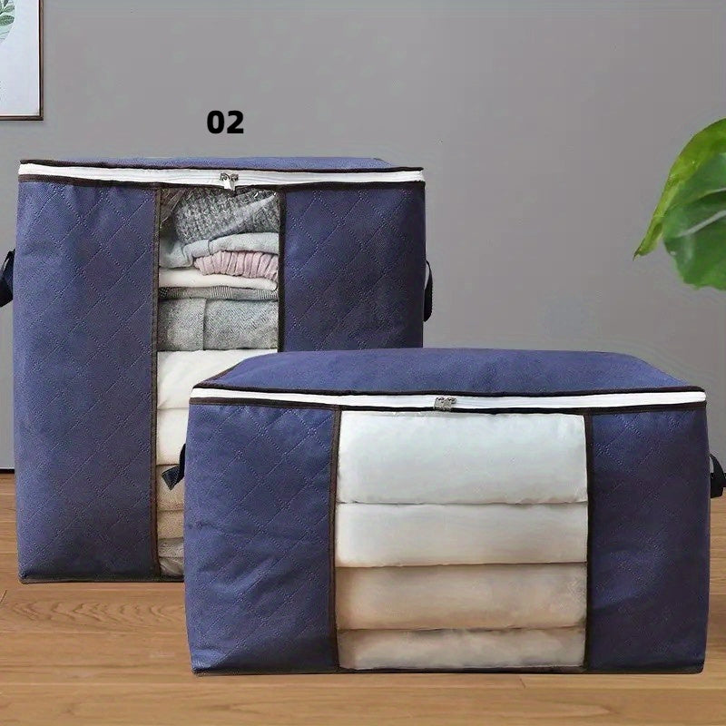 1pc Large Plastic Storage Bag Organizer with Reinforced Handle, Clear Window, Sturdy Zippers - Multipurpose Rectangle Closet Container for Bedding, Comforters, Clothing - Contemporary Style, Non-Waterproof, Ideal for Hallowee