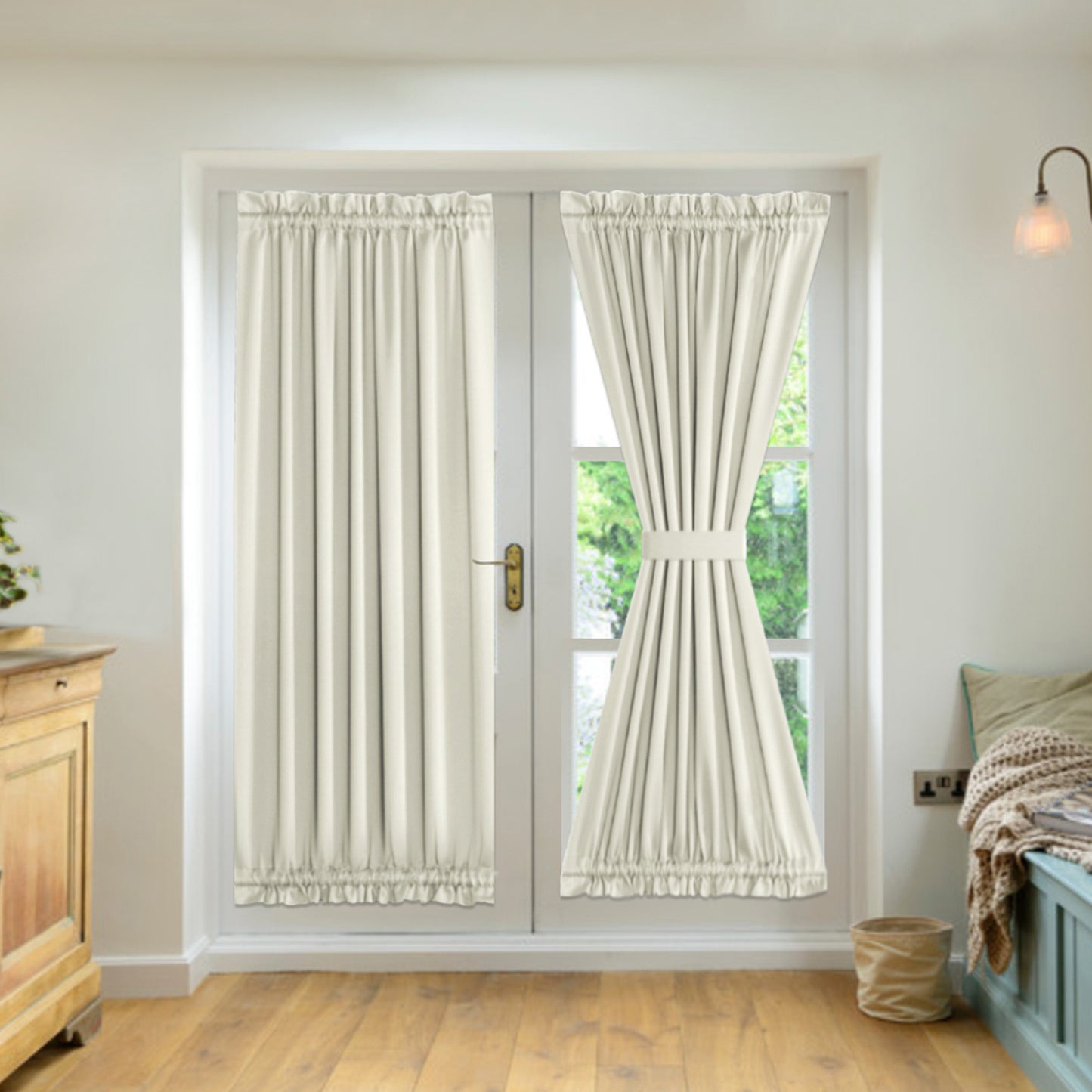 2 Panel French Door Curtains With Rod Pocket Tieback Indoor Sun Blocking Privacy Grommet Curtains Thermal Blackout Curtain for Window Kitchen Patio Doors 25 x 72 Inch