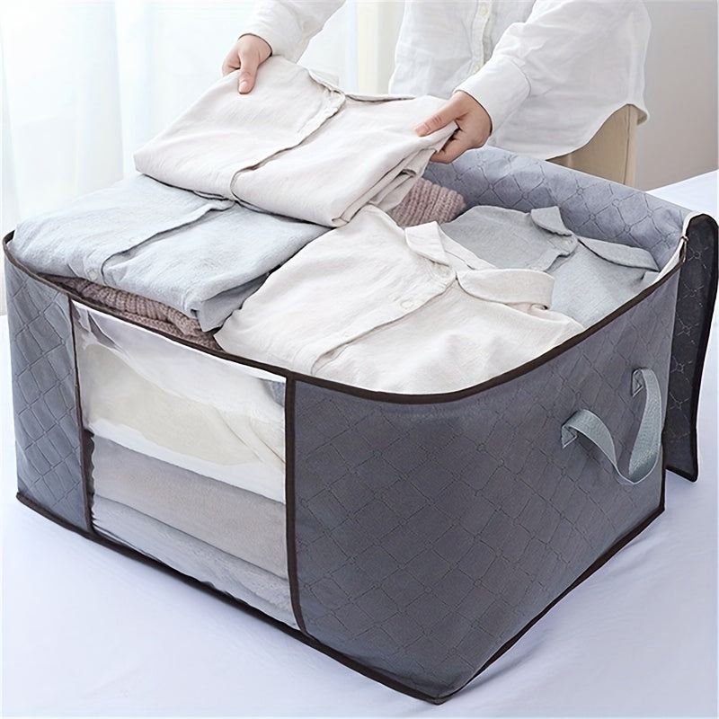 1pc Large Plastic Storage Bag Organizer with Reinforced Handle, Clear Window, Sturdy Zippers - Multipurpose Rectangle Closet Container for Bedding, Comforters, Clothing - Contemporary Style, Non-Waterproof, Ideal for Hallowee