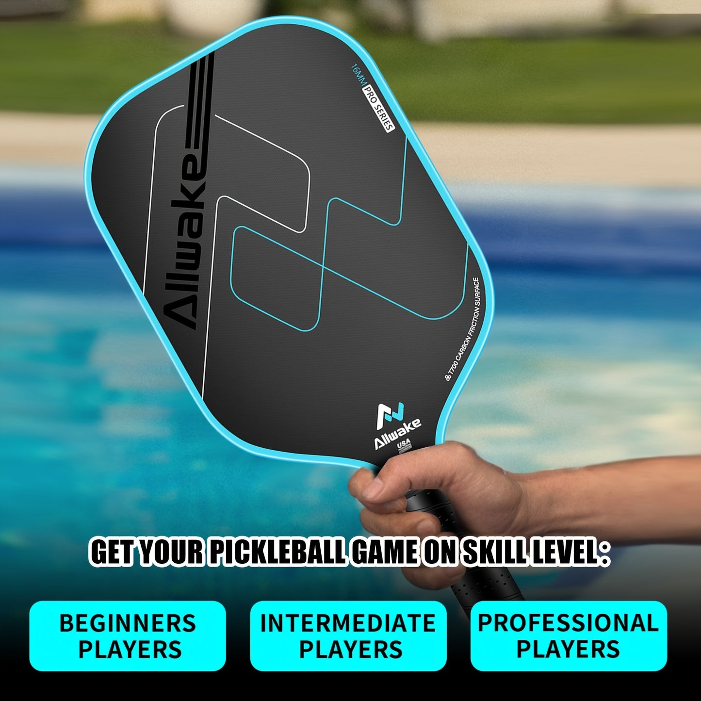 1 Carbon Fiber Pickleball Paddle - T700 Grade, Textured Surface for Maximum Spin, 16mm Honeycomb Polypropylene Core, Blue - Ideal for Enhanced Control and Power, Pickleball Equipment|Modern Pickleball Paddle|Honeycomb Core, P