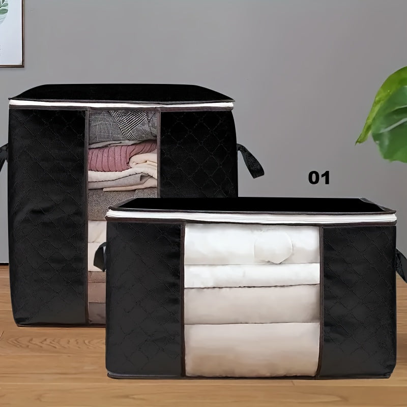 1pc Large Plastic Storage Bag Organizer with Reinforced Handle, Clear Window, Sturdy Zippers - Multipurpose Rectangle Closet Container for Bedding, Comforters, Clothing - Contemporary Style, Non-Waterproof, Ideal for Hallowee