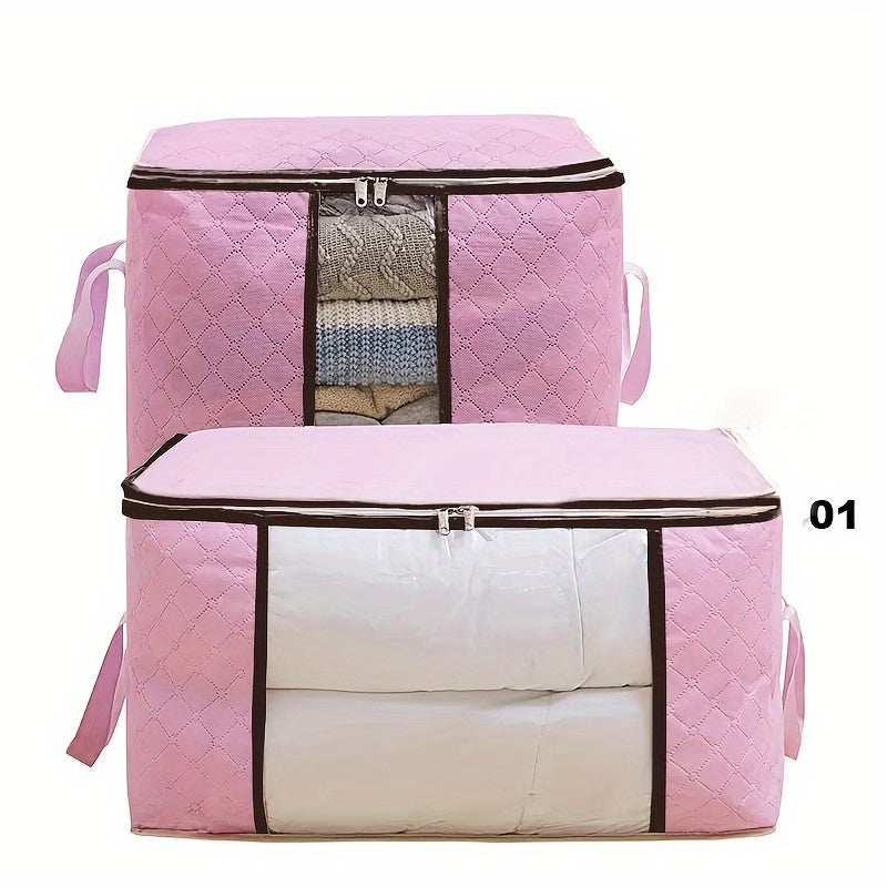 1pc Large Plastic Storage Bag Organizer with Reinforced Handle, Clear Window, Sturdy Zippers - Multipurpose Rectangle Closet Container for Bedding, Comforters, Clothing - Contemporary Style, Non-Waterproof, Ideal for Hallowee