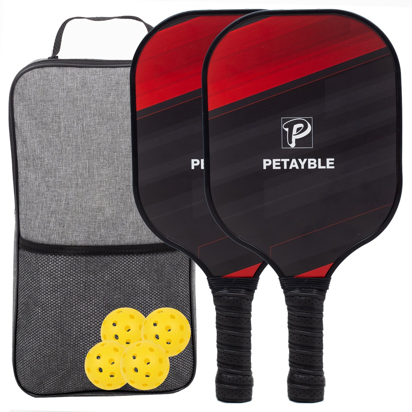 Premium Pickleball Paddle Set - Fiberglass Surface, Portable Kit with 2 Rackets, 4 Balls & Carry Bag for Indoor/Outdoor Play - Available in Purple, Red, Black