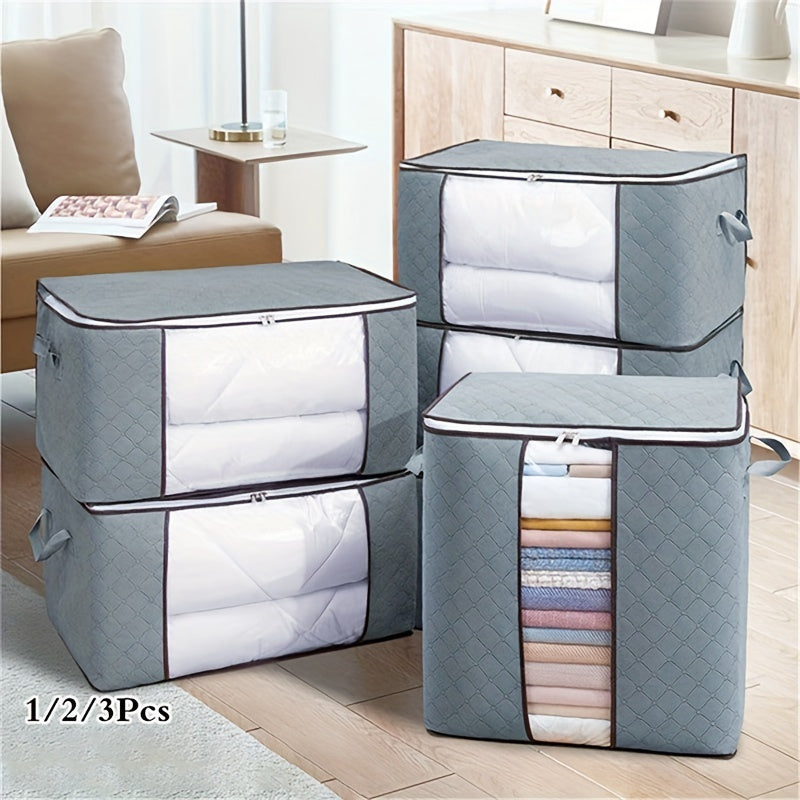 1pc Large Plastic Storage Bag Organizer with Reinforced Handle, Clear Window, Sturdy Zippers - Multipurpose Rectangle Closet Container for Bedding, Comforters, Clothing - Contemporary Style, Non-Waterproof, Ideal for Hallowee