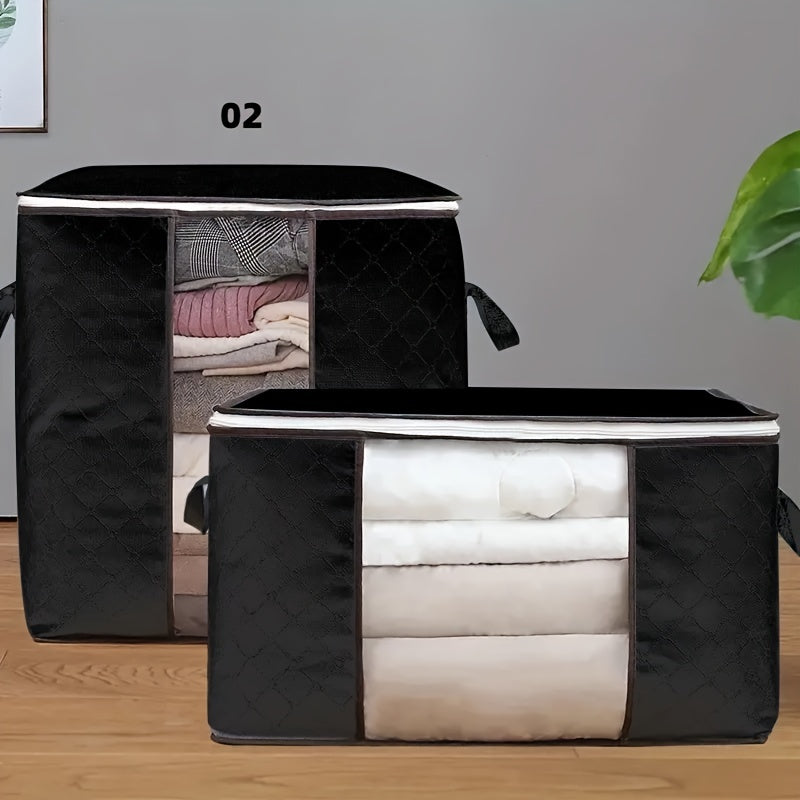 1pc Large Plastic Storage Bag Organizer with Reinforced Handle, Clear Window, Sturdy Zippers - Multipurpose Rectangle Closet Container for Bedding, Comforters, Clothing - Contemporary Style, Non-Waterproof, Ideal for Hallowee