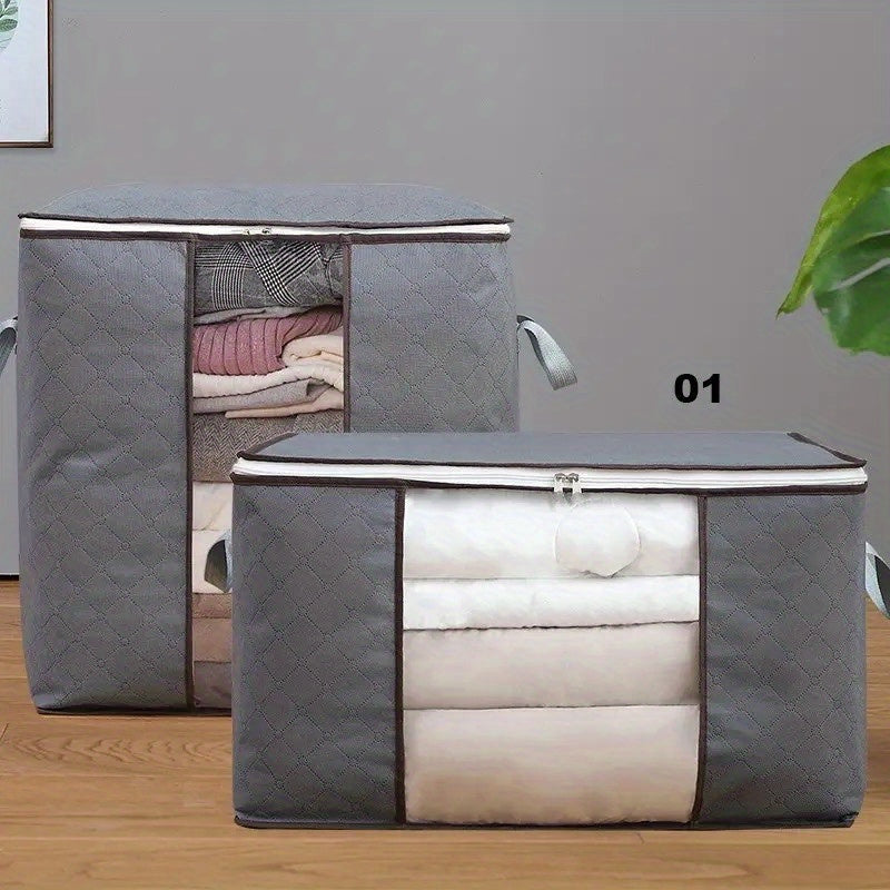 1pc Large Plastic Storage Bag Organizer with Reinforced Handle, Clear Window, Sturdy Zippers - Multipurpose Rectangle Closet Container for Bedding, Comforters, Clothing - Contemporary Style, Non-Waterproof, Ideal for Hallowee