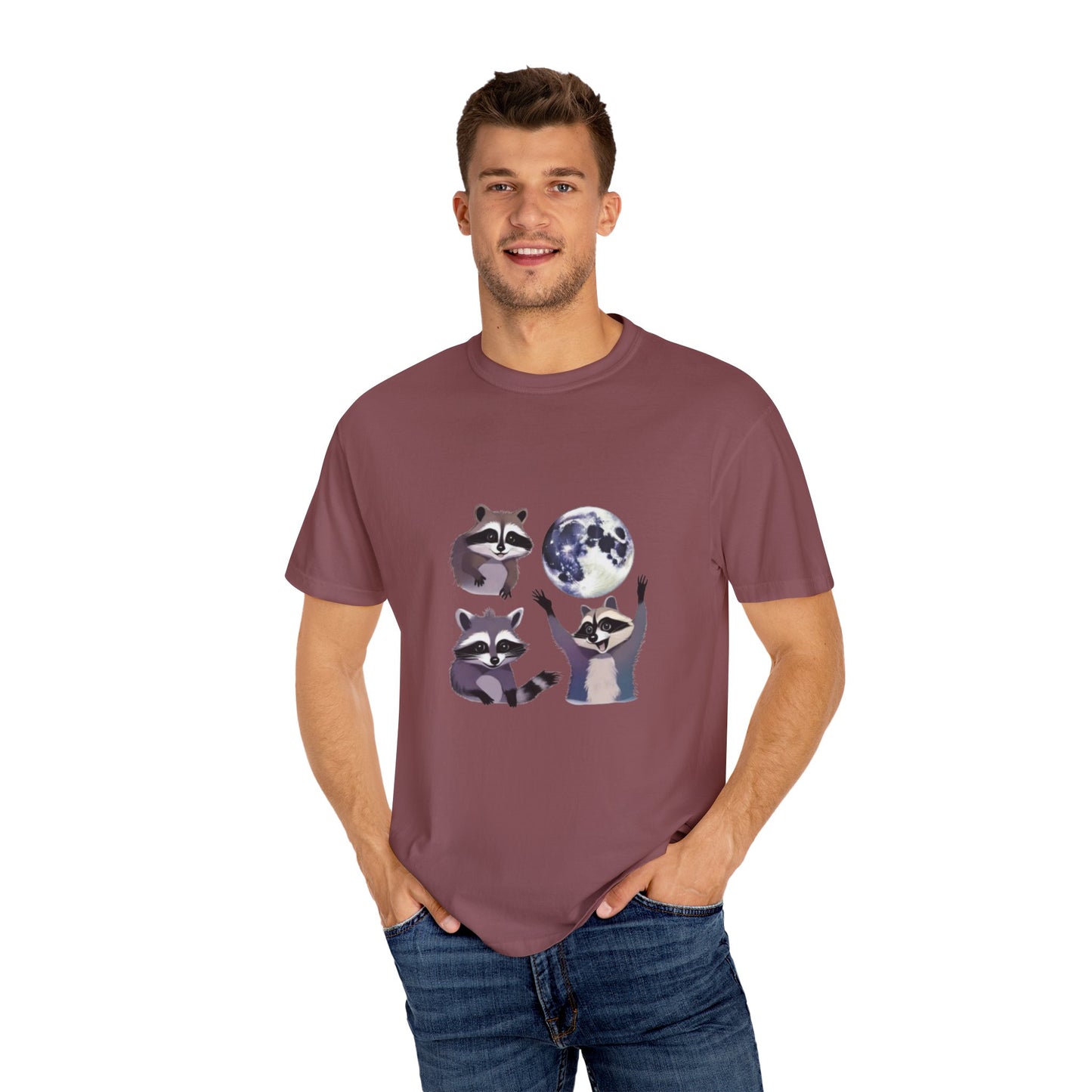 Three Raccoons Vintage Graphic T-shirts, Retro Raccoon Moon Tshirt, Raccoon Lovers, Funny Raccon Tee, Oversized Washed Tee, Raccoon Gifts