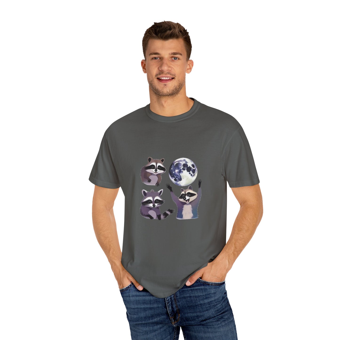 Three Raccoons Vintage Graphic T-shirts, Retro Raccoon Moon Tshirt, Raccoon Lovers, Funny Raccon Tee, Oversized Washed Tee, Raccoon Gifts