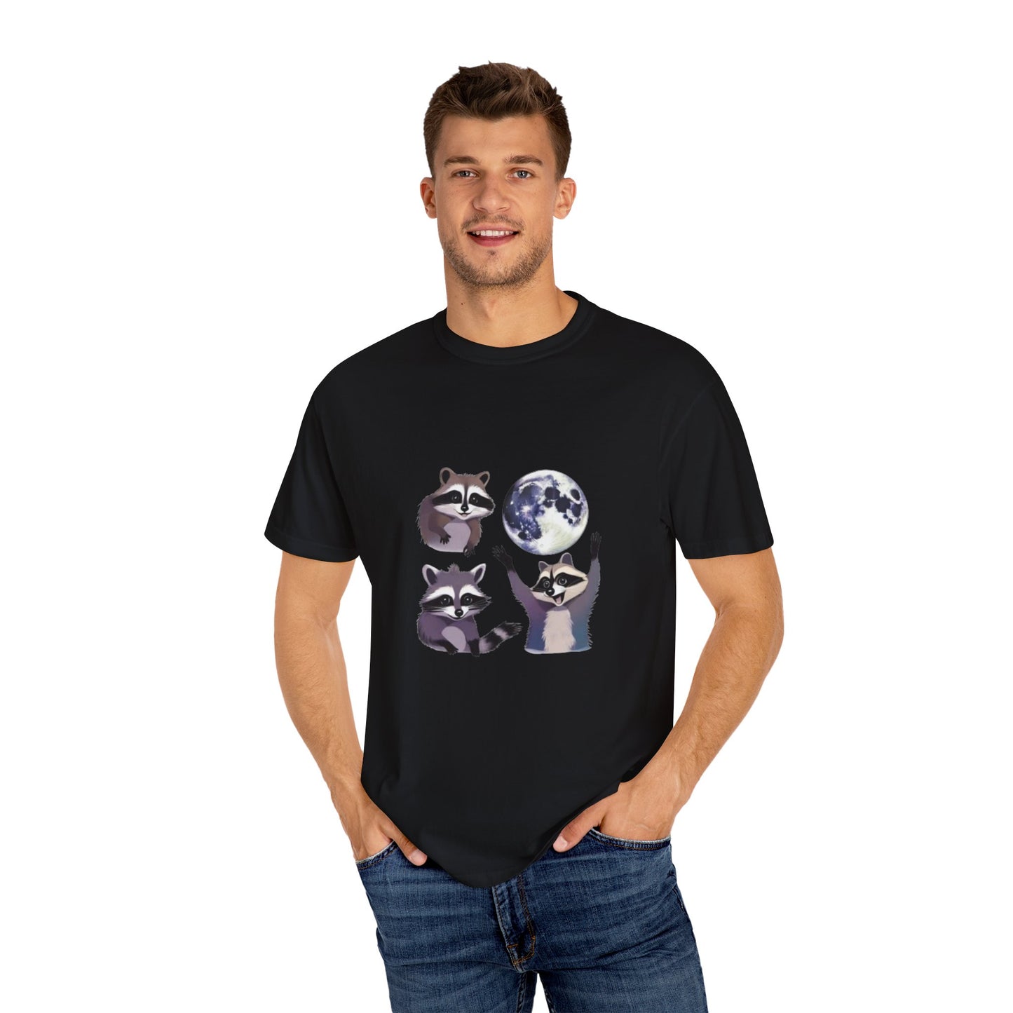 Three Raccoons Vintage Graphic T-shirts, Retro Raccoon Moon Tshirt, Raccoon Lovers, Funny Raccon Tee, Oversized Washed Tee, Raccoon Gifts