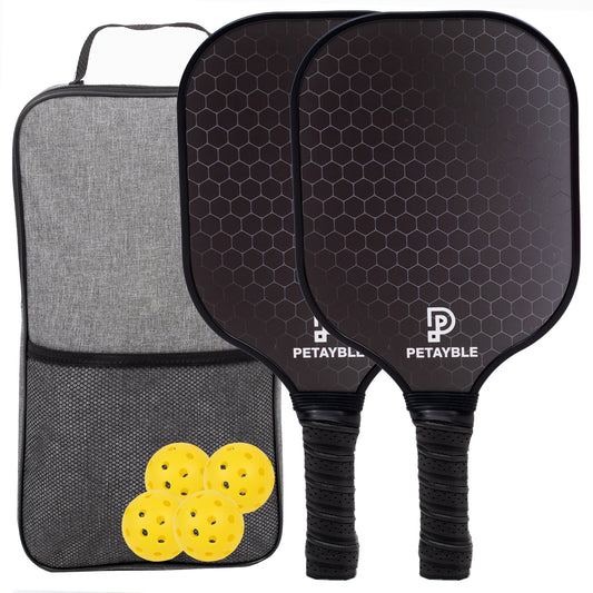 Premium Pickleball Paddle Set - Fiberglass Surface, Portable Kit with 2 Rackets, 4 Balls & Carry Bag for Indoor/Outdoor Play - Available in Purple, Red, Black